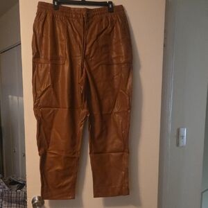 Brown Faux Leather Tapered Ankle Pants